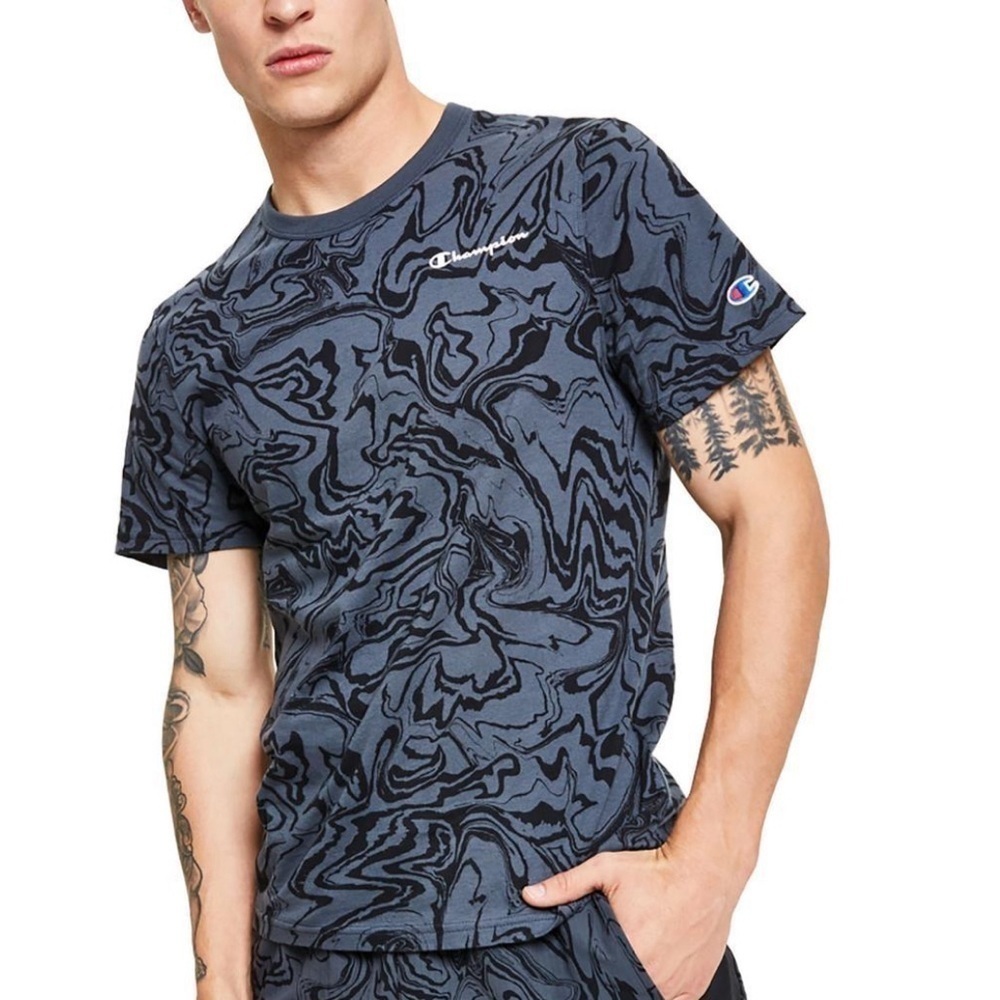 Champion Men’s Marble Short Sleeve Tshirt 100% Cotton Size Small Gray/Black NWT